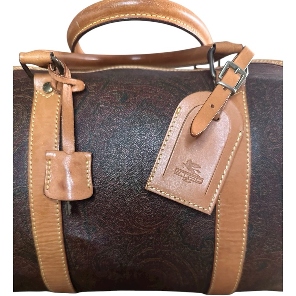 Etro Weekender Paisley Boston Travel 24h Leather Duffel Bag Lock Keys Clochette